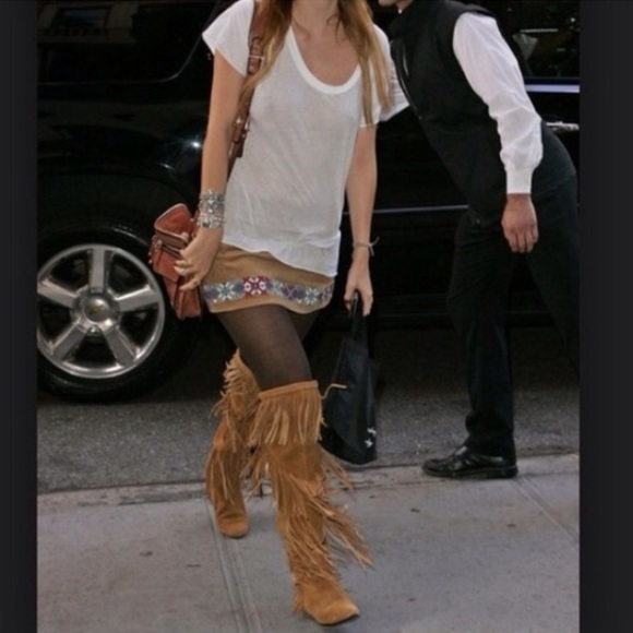 SAM EDELMAN BOHO BOOTS 100% LEATHER SUEDE TALL FRINGE BOOTS MOCCASIN FLAT BOOT 9 - Picture 2 of 16